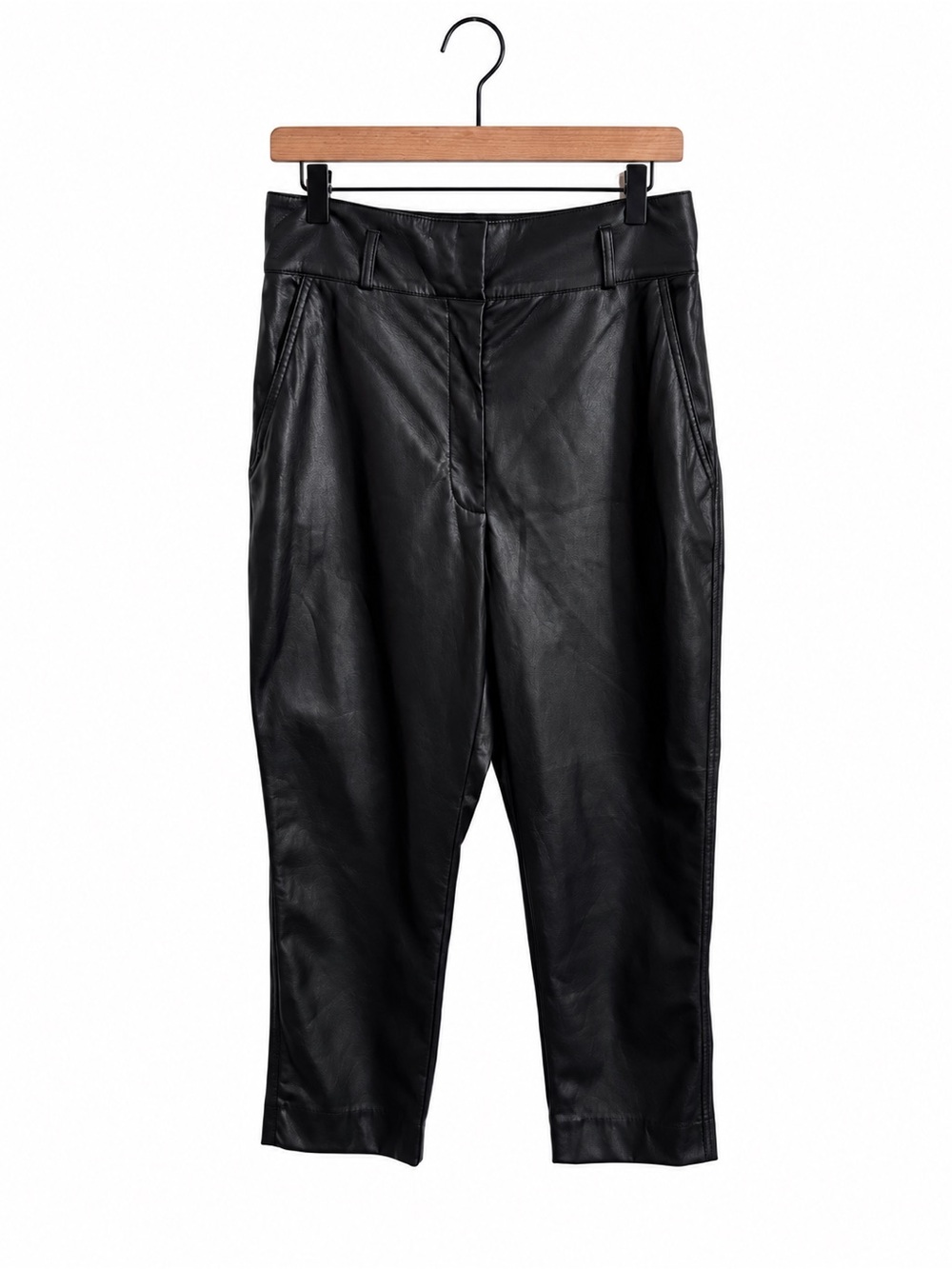 Aritzia Babaton Black Vegan Leather High Rise Cropped Pants Size 10